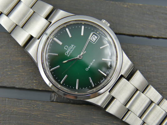 70's vintage watch mens Omega geneve ref. 166.0173 /366.0832 automatic cal. 1012 green dial NOS