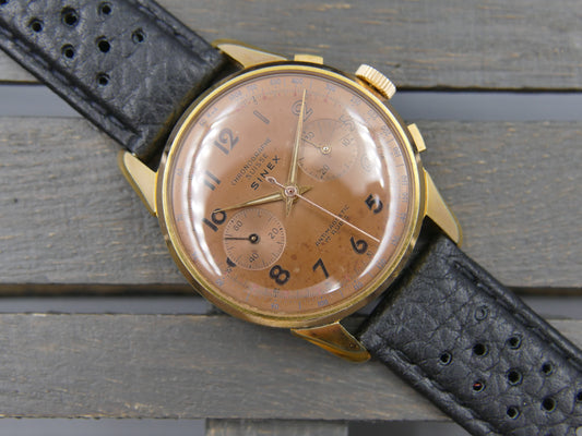 50s vintage SINEX Chronograph swiss Cal. Landeron 48 salmon OVERSIZE jumbo