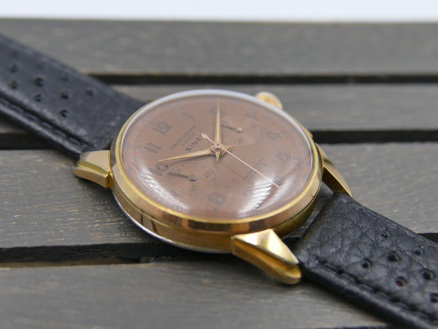 50s vintage SINEX Chronograph swiss Cal. Landeron 48 salmon OVERSIZE jumbo