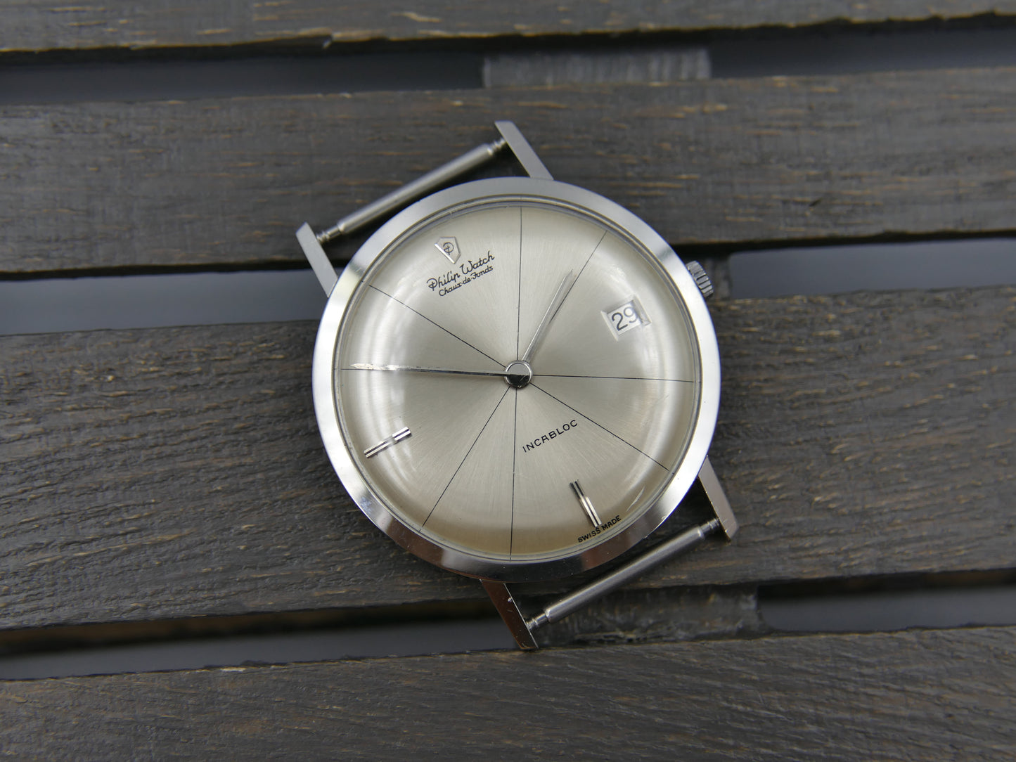 60s vintage watch mens Ultra thin Philip Watch hand wind crosshair dial serviced