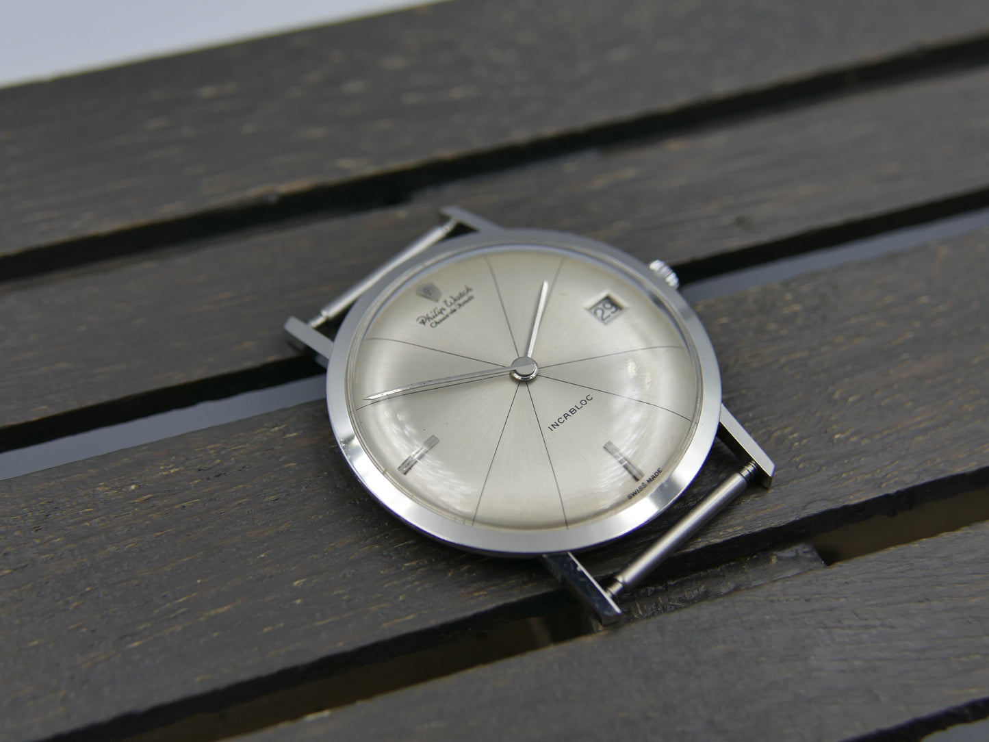 60s vintage watch mens Ultra thin Philip Watch hand wind crosshair dial serviced