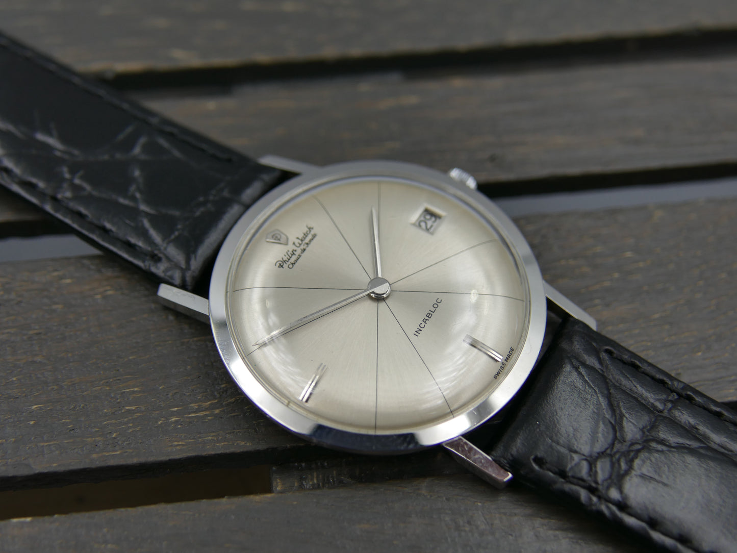 60s vintage watch mens Ultra thin Philip Watch hand wind crosshair dial serviced