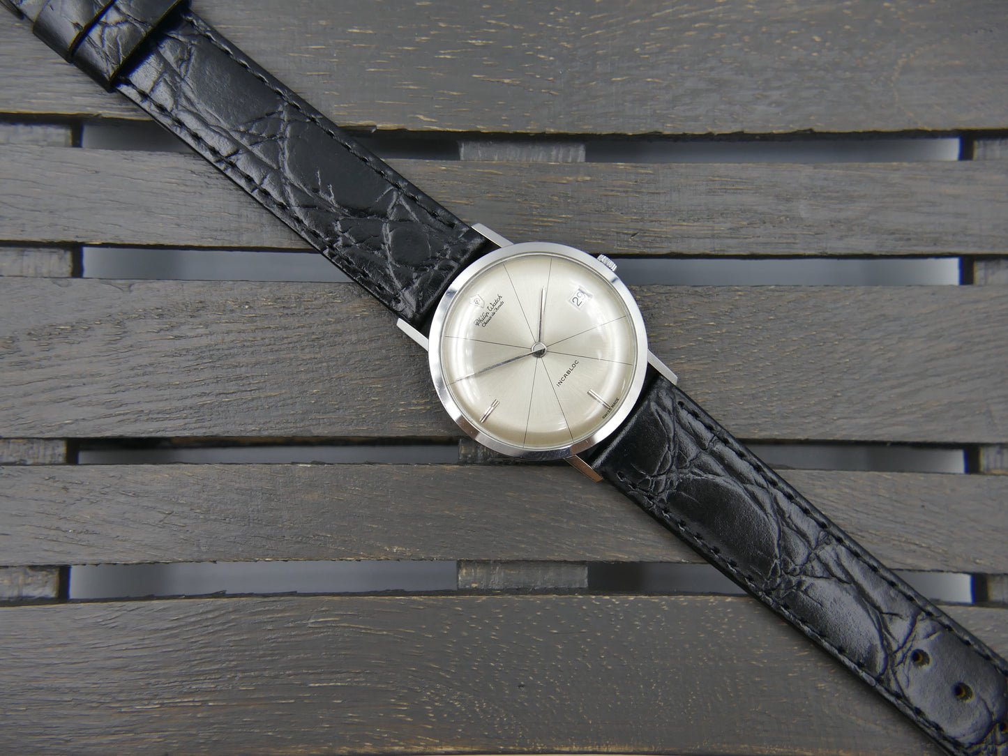 60s vintage watch mens Ultra thin Philip Watch hand wind crosshair dial serviced