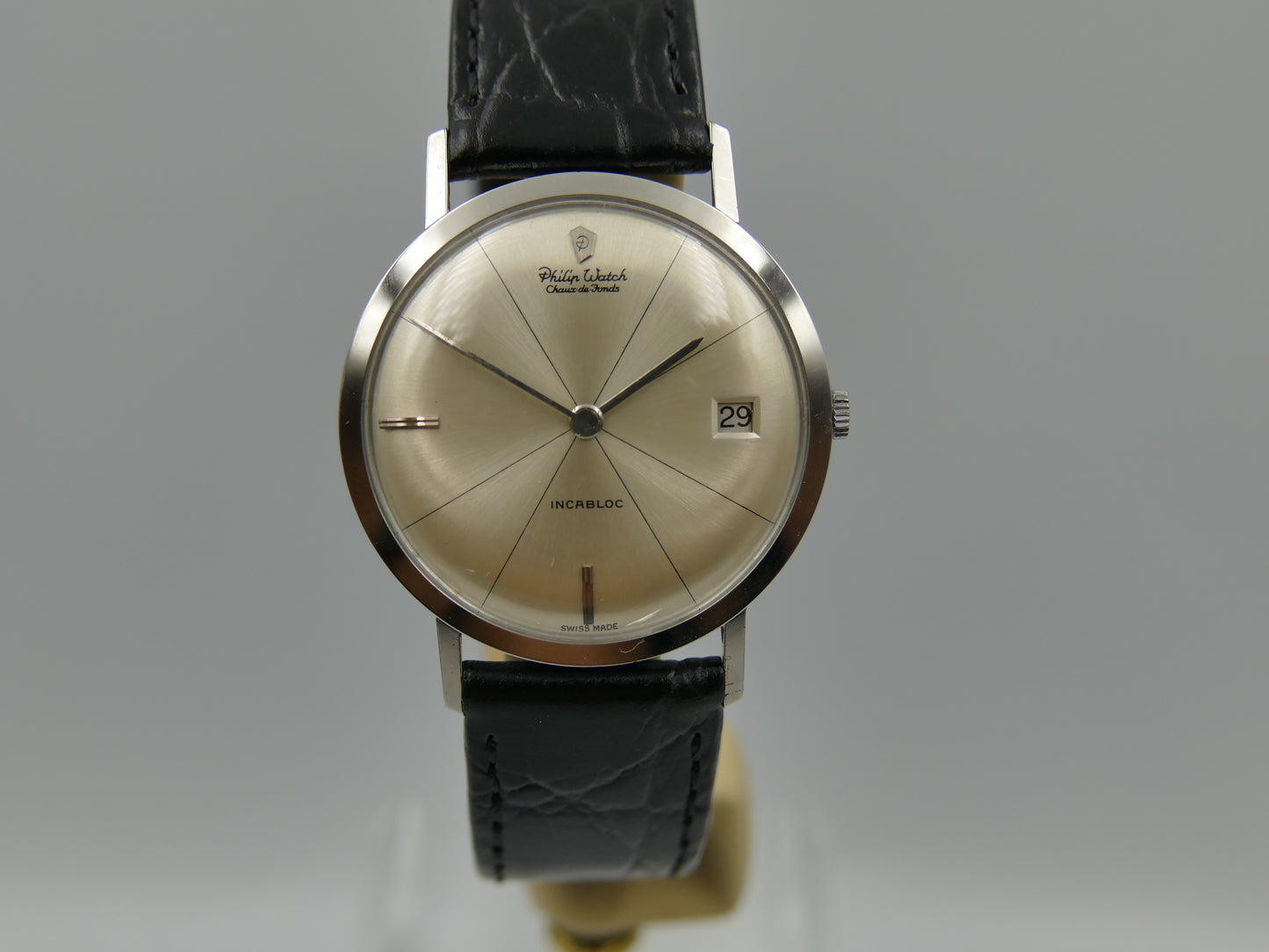 60s vintage watch mens Ultra thin Philip Watch hand wind crosshair dial serviced