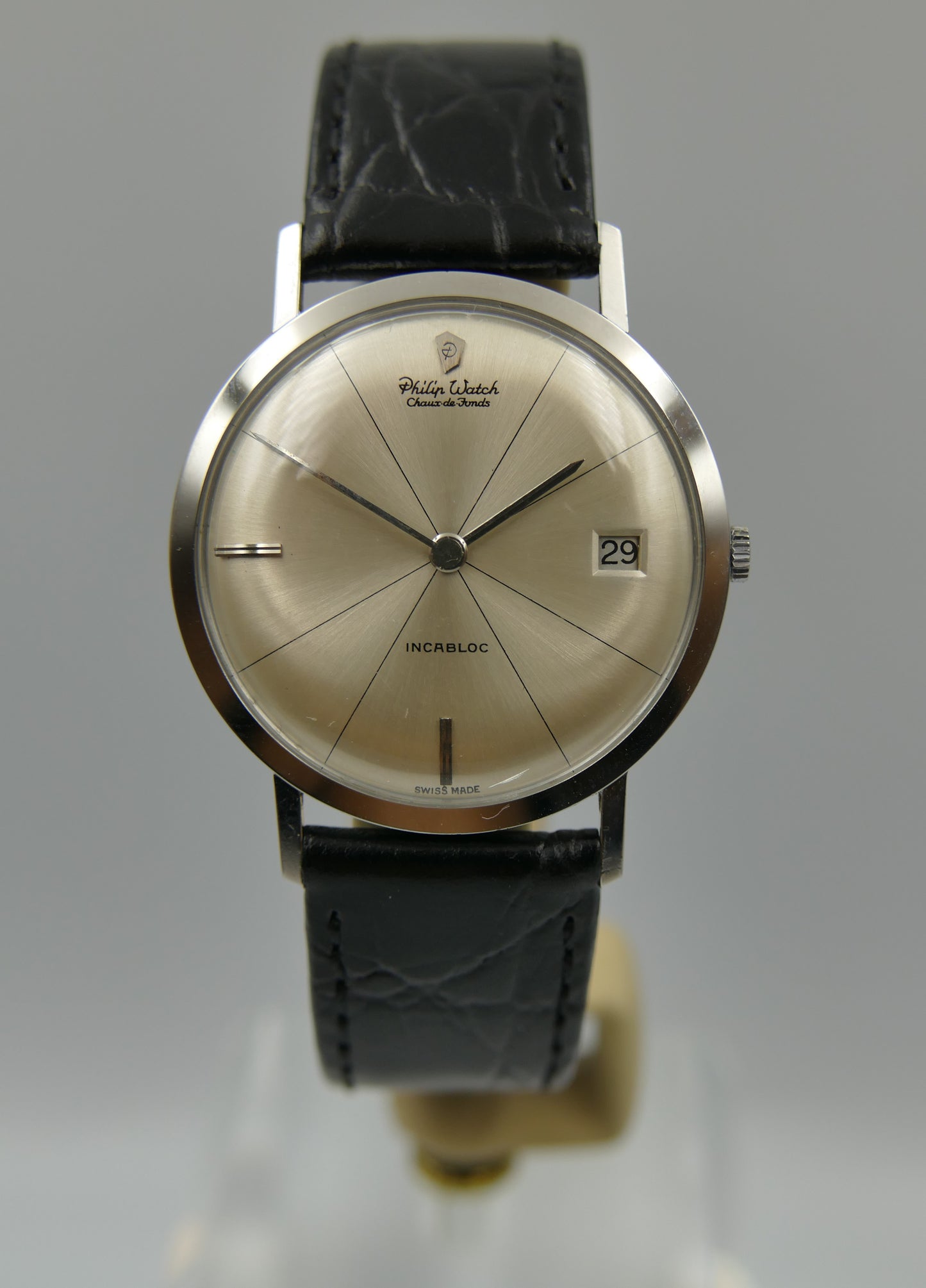 60s vintage watch mens Ultra thin Philip Watch hand wind crosshair dial serviced