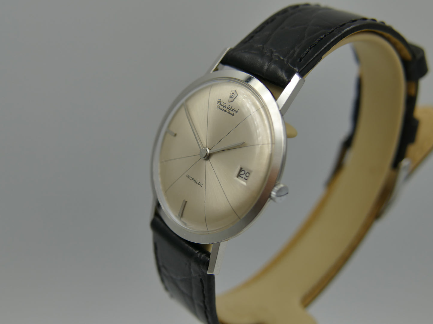 60s vintage watch mens Ultra thin Philip Watch hand wind crosshair dial serviced