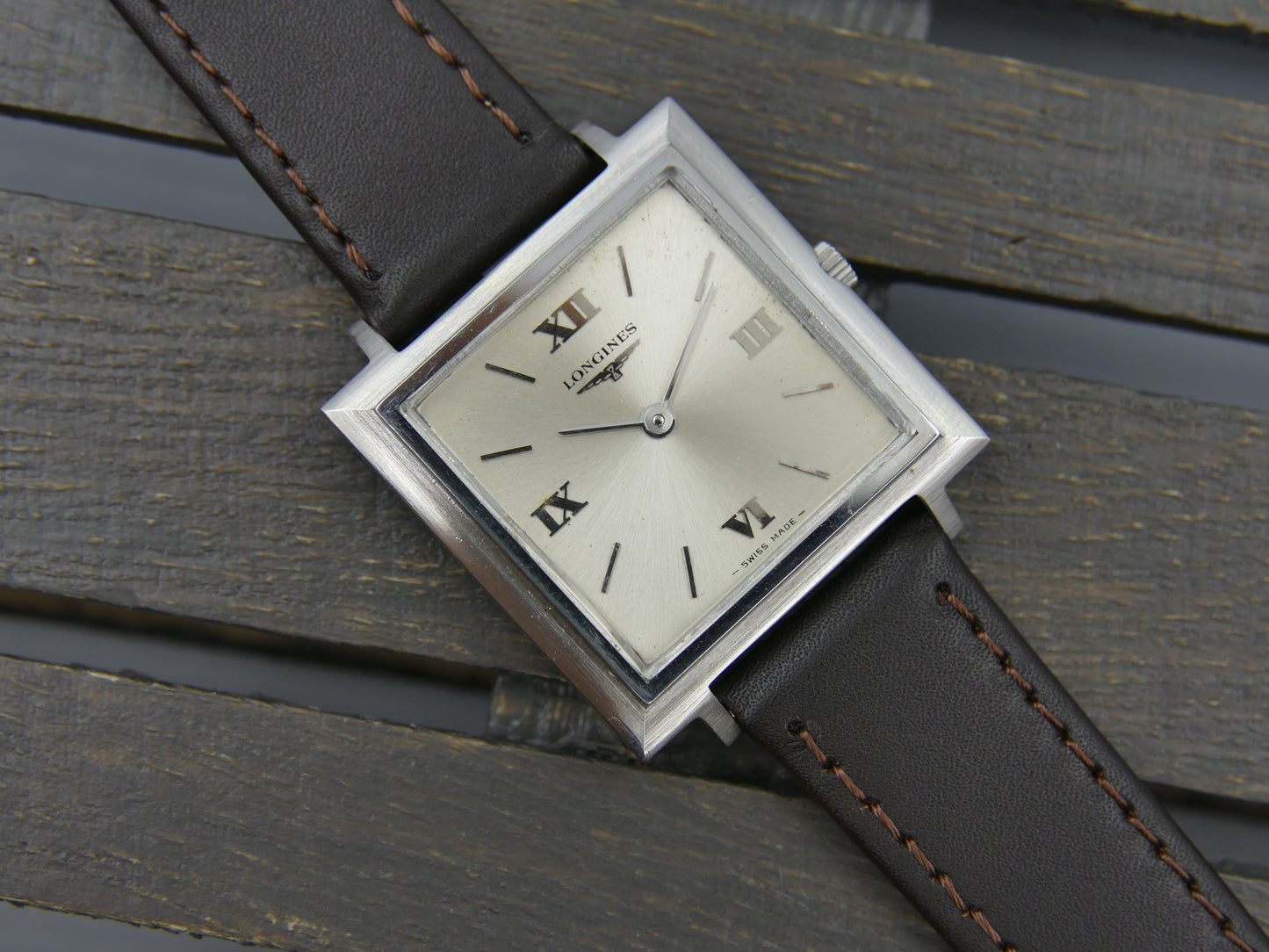 60s vintage watch dress flat Longines square ref. 7759 4 hand wind cal 428 serviced