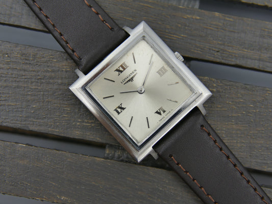 60s vintage watch dress flat Longines square ref. 7759 4 hand wind cal 428 serviced