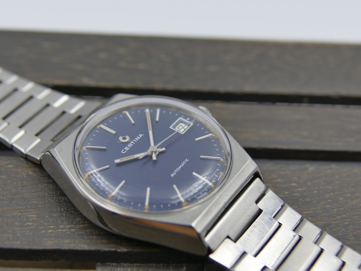 70s vintage watch mens Certina 605.3001.14 automatic blue SS serviced