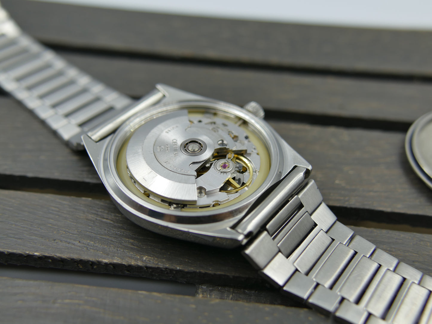 70s vintage watch mens Certina 605.3001.14 automatic blue SS serviced