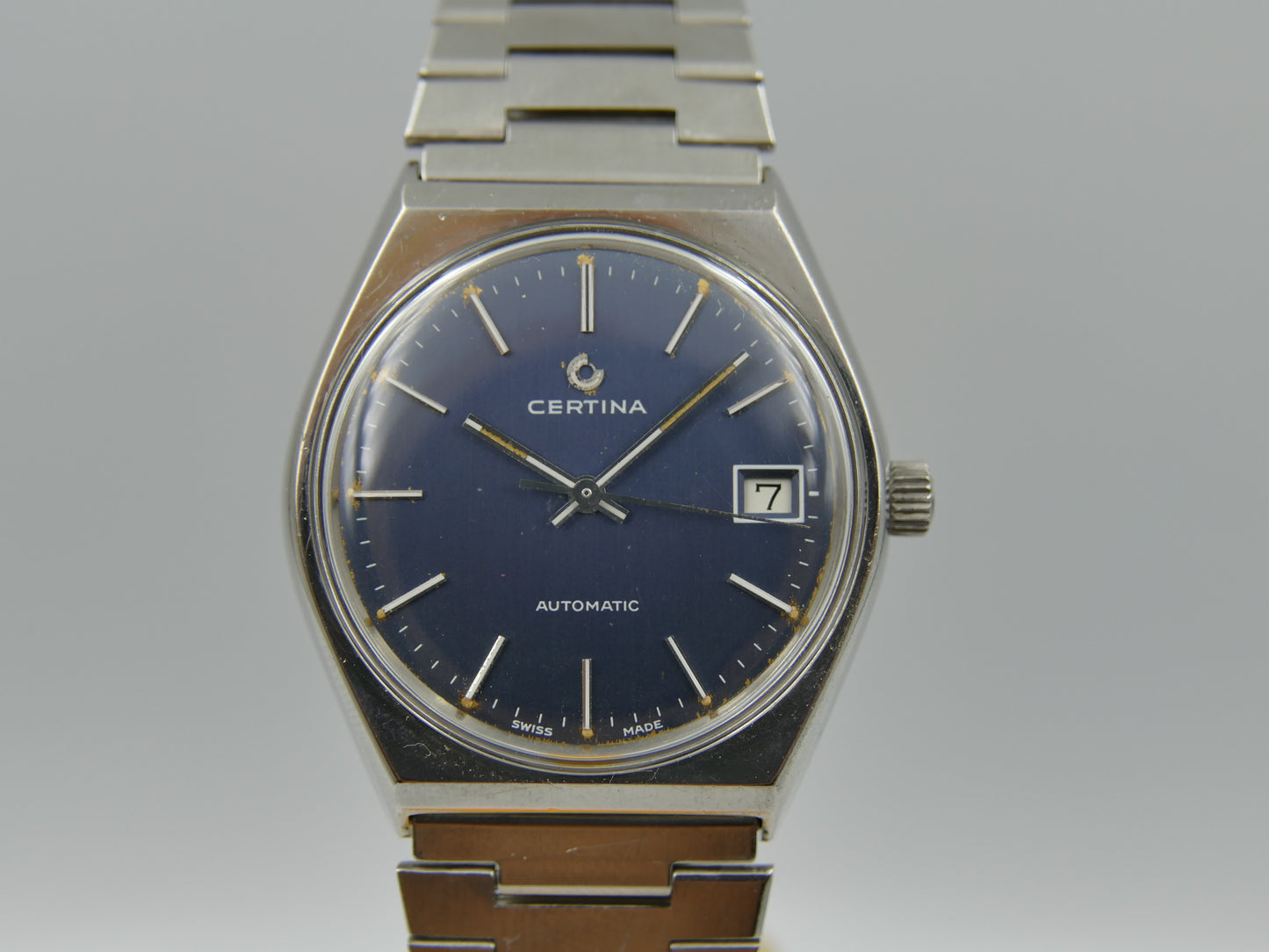70s vintage watch mens Certina 605.3001.14 automatic blue SS serviced
