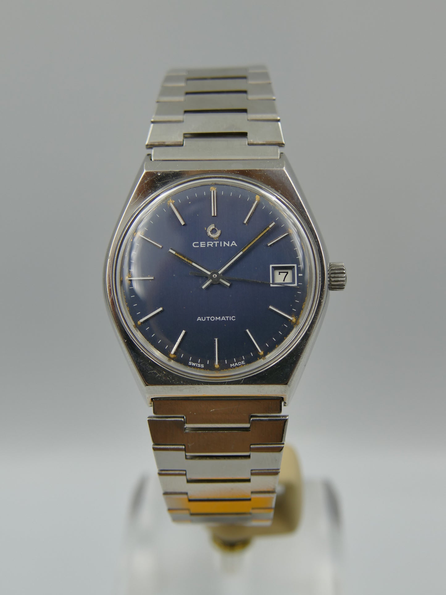 70s vintage watch mens Certina 605.3001.14 automatic blue SS serviced