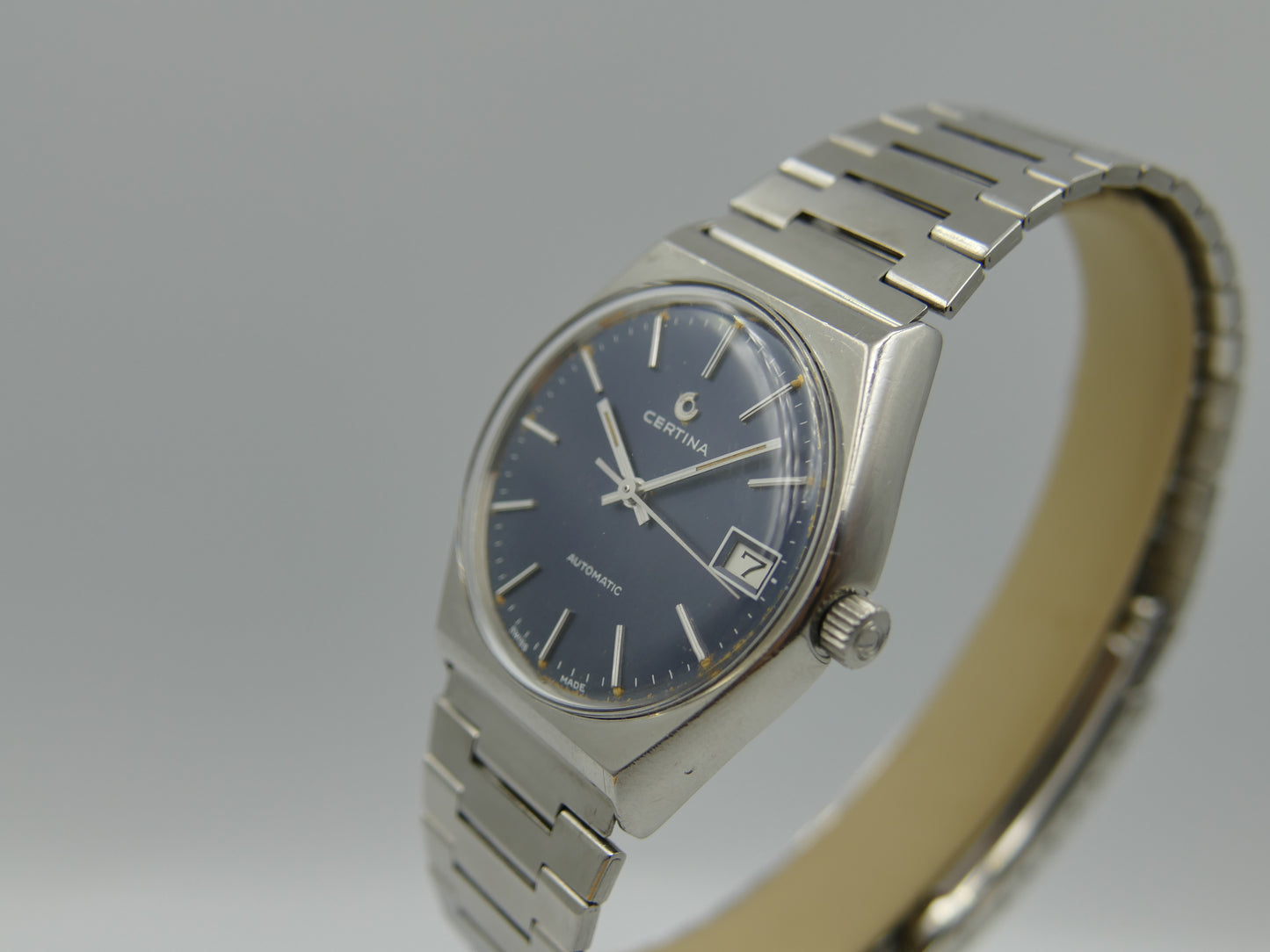 70s vintage watch mens Certina 605.3001.14 automatic blue SS serviced