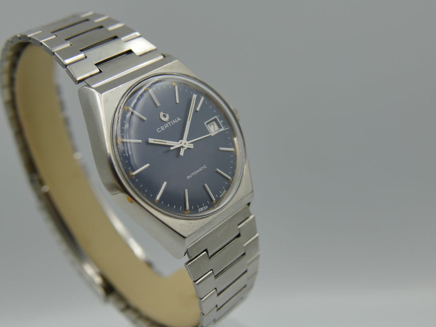 70s vintage watch mens Certina 605.3001.14 automatic blue SS serviced