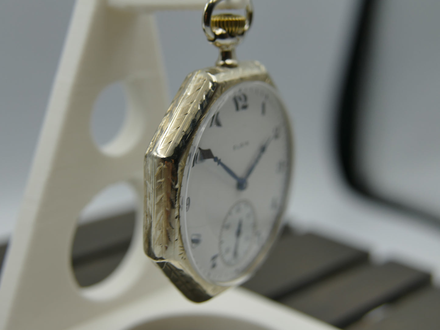 20s vintage pocket watch Elgin Grade 315 Octagonal white 14k solid gold serviced