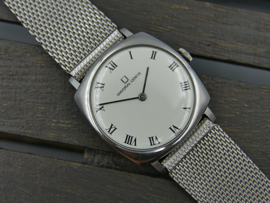 60s vintage watch Universal Geneve ref. 842112 /03 hand wind white roman thin