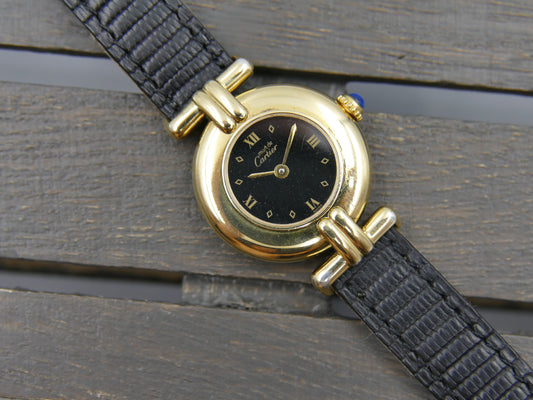 Cartier Must Colisee 590002 Vermeil Black Dial Silver 925 Quartz Ladies