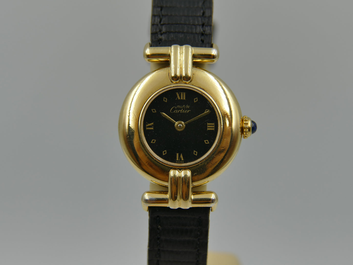 Cartier Must Colisee 590002 Vermeil Black Dial Silver 925 Quartz Ladies