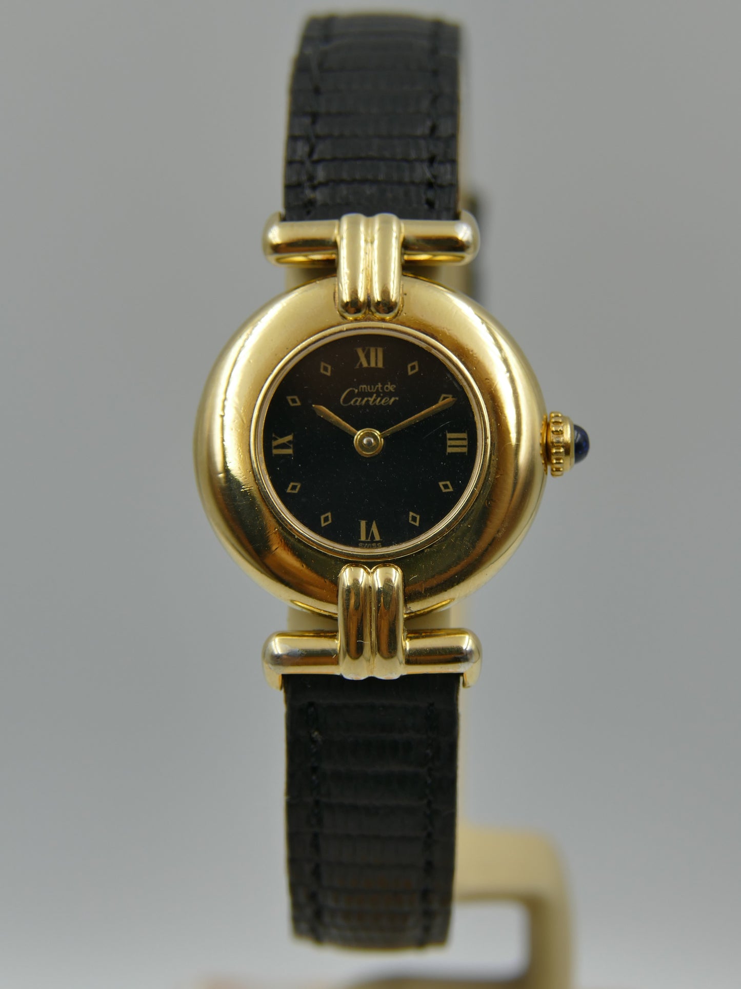 Cartier Must Colisee 590002 Vermeil Black Dial Silver 925 Quartz Ladies