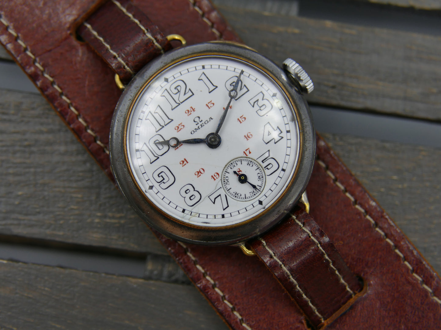 10s vintage watch mens military trench ww1 Omega manual wind cal 12’’’ S 7-16 p