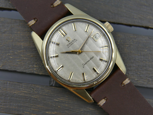 60s vintage watch mens Omega Seamaster ref 14701 61 SC automatic 562 gold cap Ribbon Wave