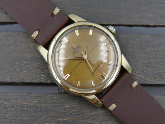 50s vintage watch mens Omega Seamaster ref 2846 / 2848 8 SC automatic 501 gold cap coffee dial