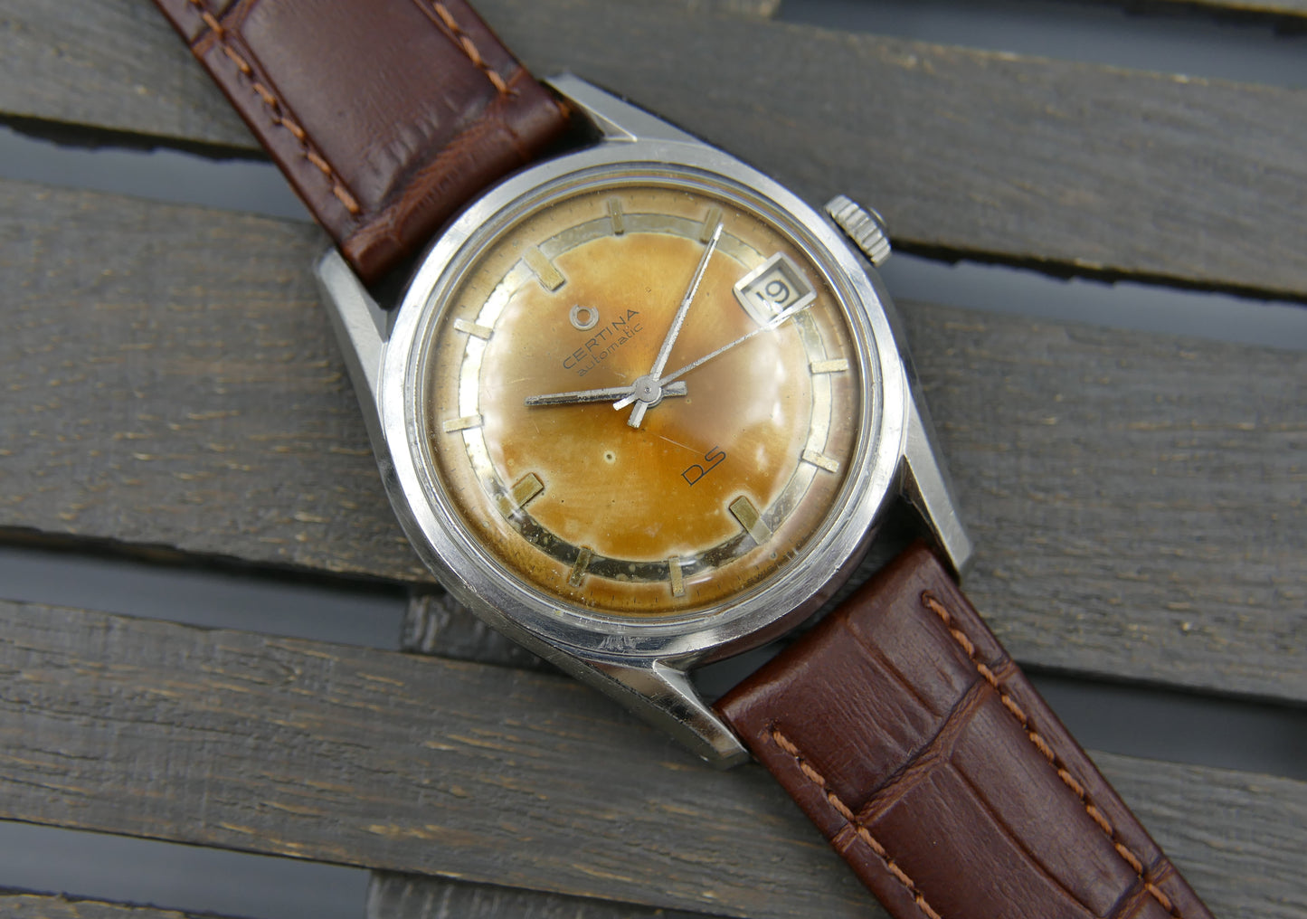 60s Vintage watch mens Certina DS turtle Automatic 25-651 ref 5801 112 tropical dial steel