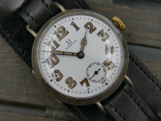 10s vintage watch mens Omega WW1 Oficcer trench military jumbo silver case cal. 13'''