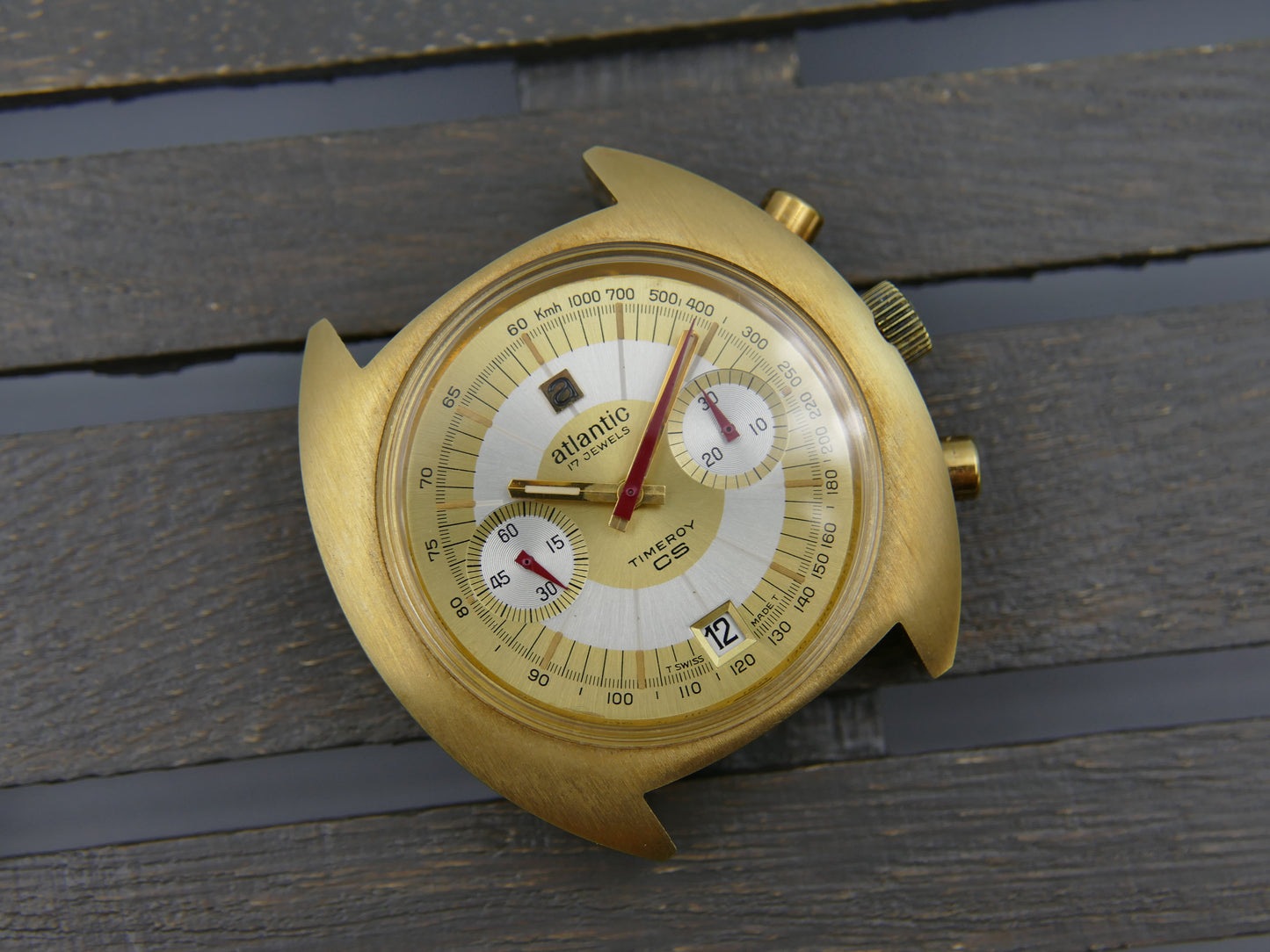 70s vintage watch mens chronograph Atlantic Timeroy CS valjoux 7734 mint rare