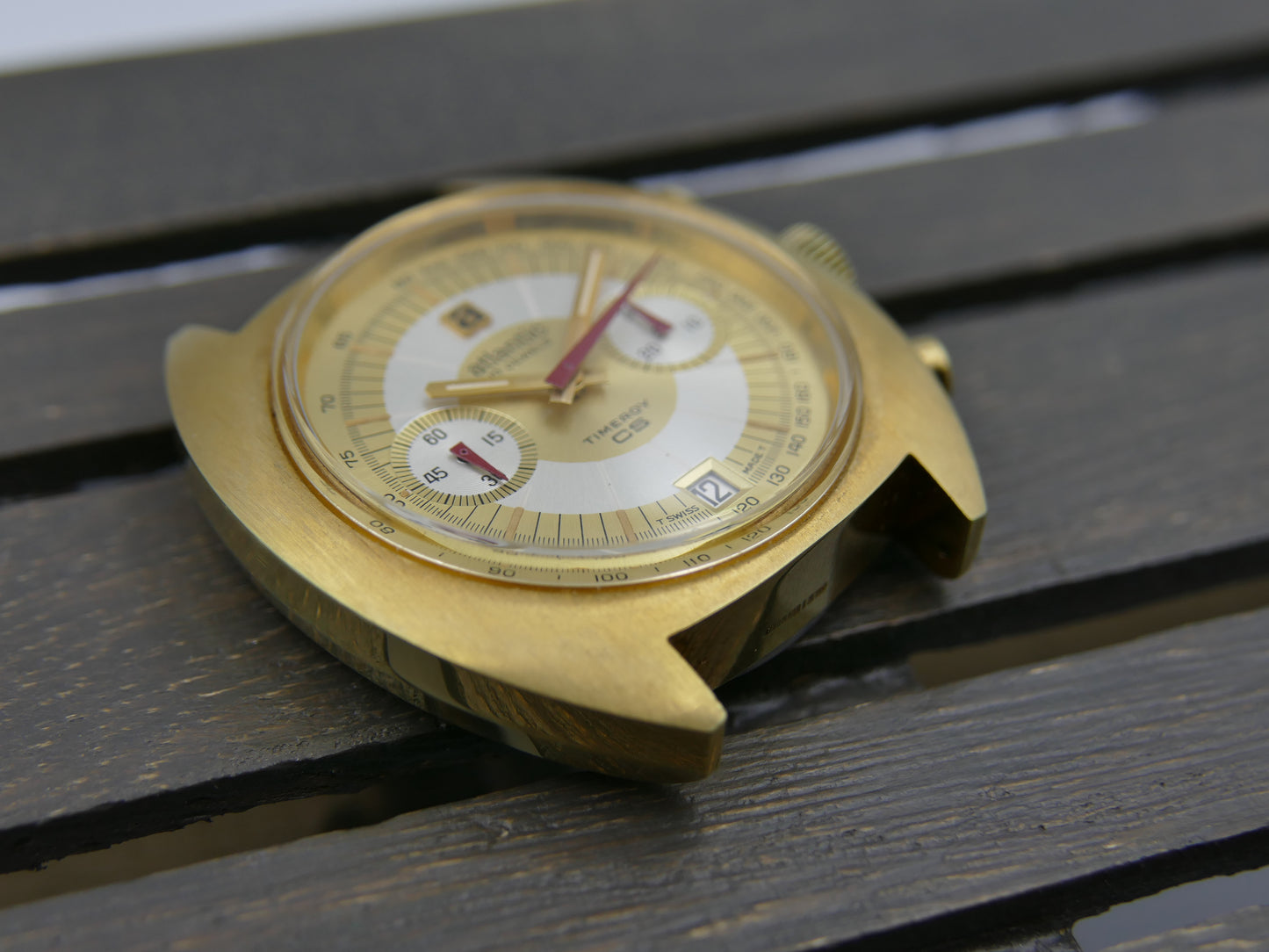 70s vintage watch mens chronograph Atlantic Timeroy CS valjoux 7734 mint rare