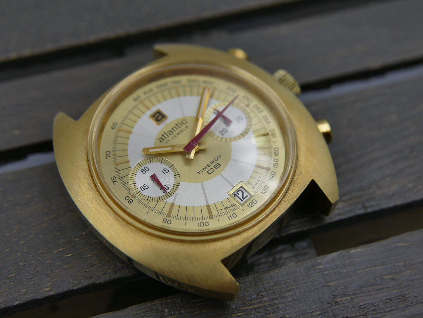 70s vintage watch mens chronograph Atlantic Timeroy CS valjoux 7734 mint rare