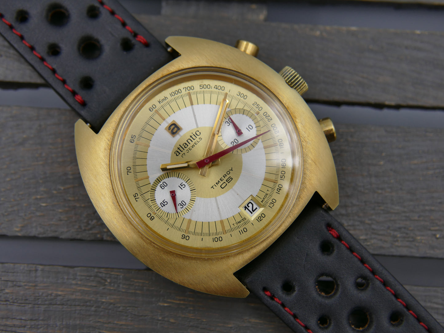 70s vintage watch mens chronograph Atlantic Timeroy CS valjoux 7734 mint rare