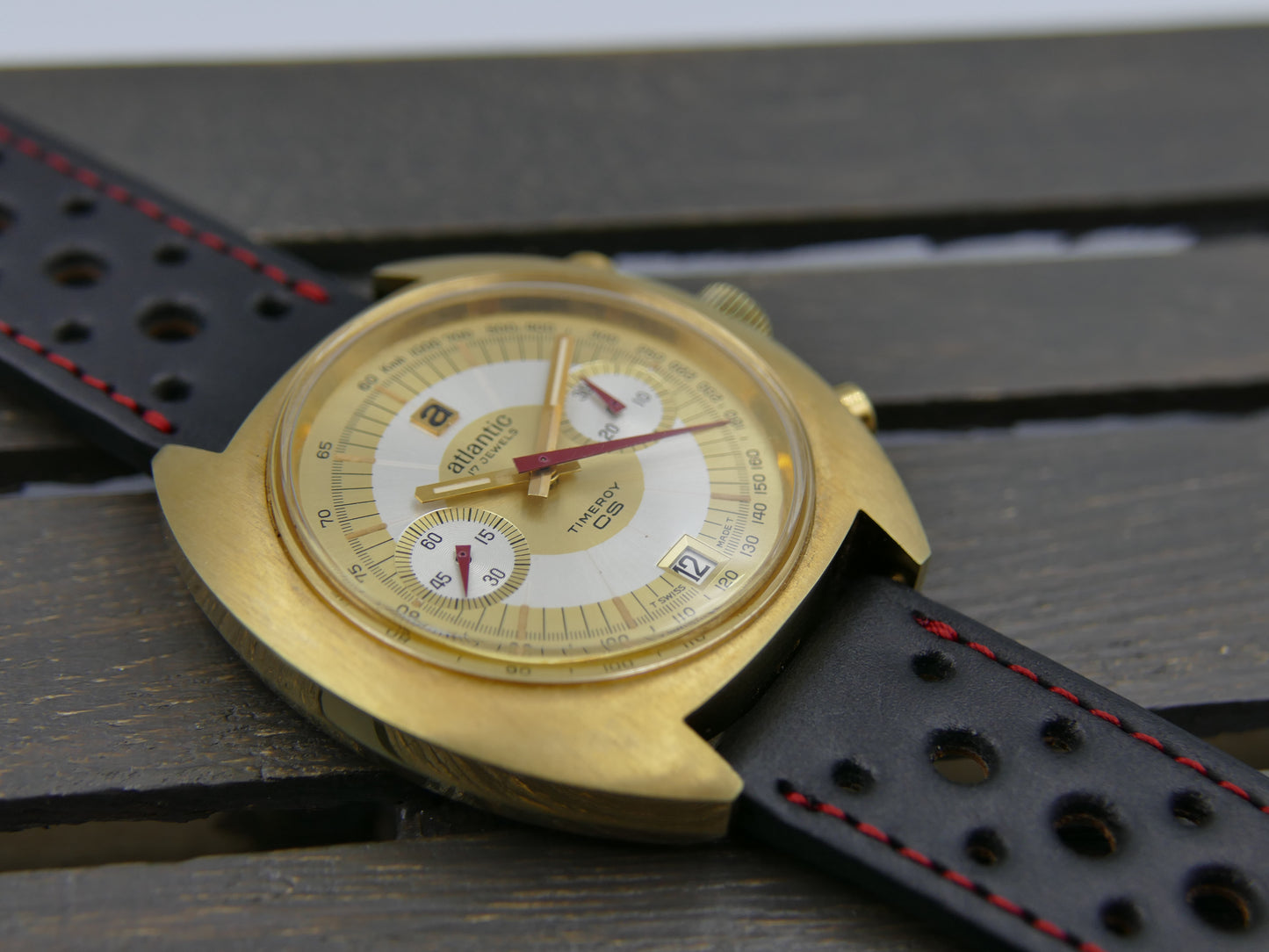 70s vintage watch mens chronograph Atlantic Timeroy CS valjoux 7734 mint rare