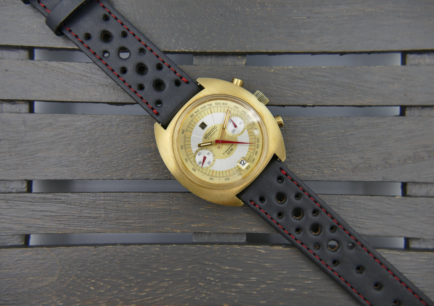 70s vintage watch mens chronograph Atlantic Timeroy CS valjoux 7734 mint rare