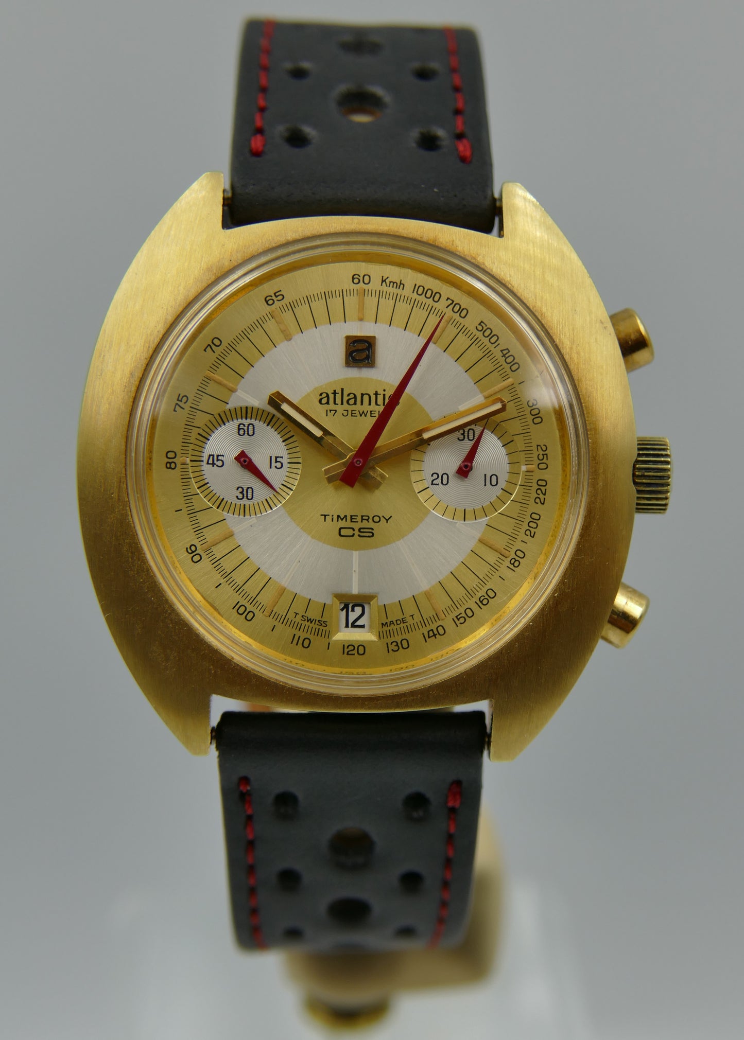 70s vintage watch mens chronograph Atlantic Timeroy CS valjoux 7734 mint rare