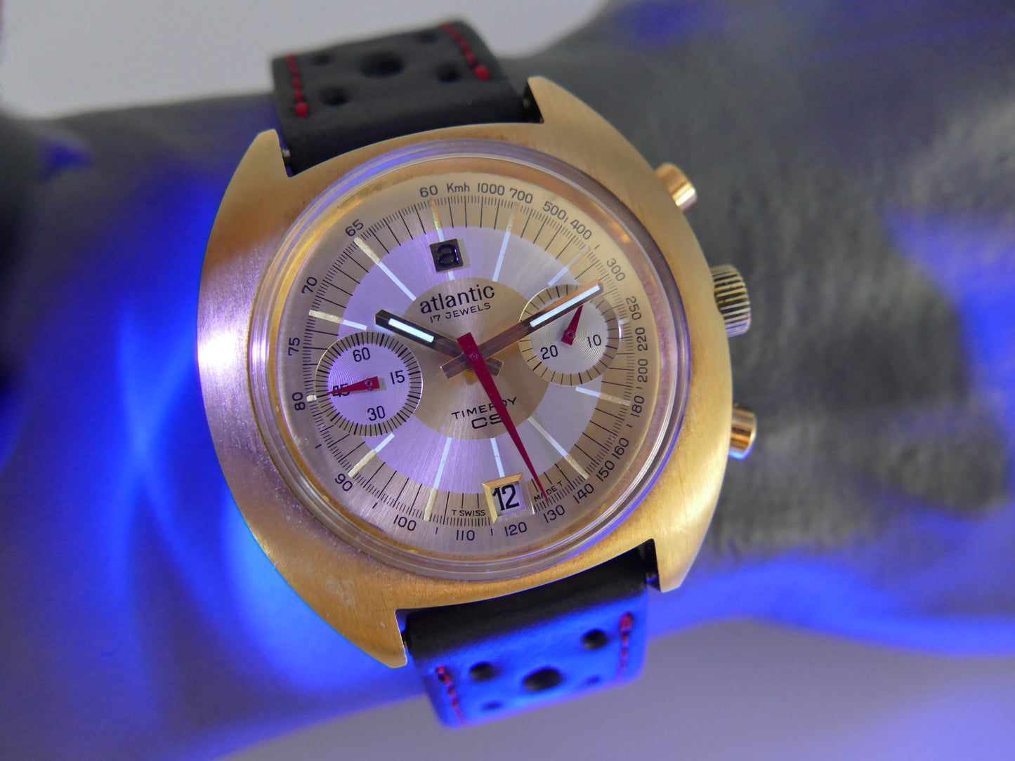 70s vintage watch mens chronograph Atlantic Timeroy CS valjoux 7734 mint rare