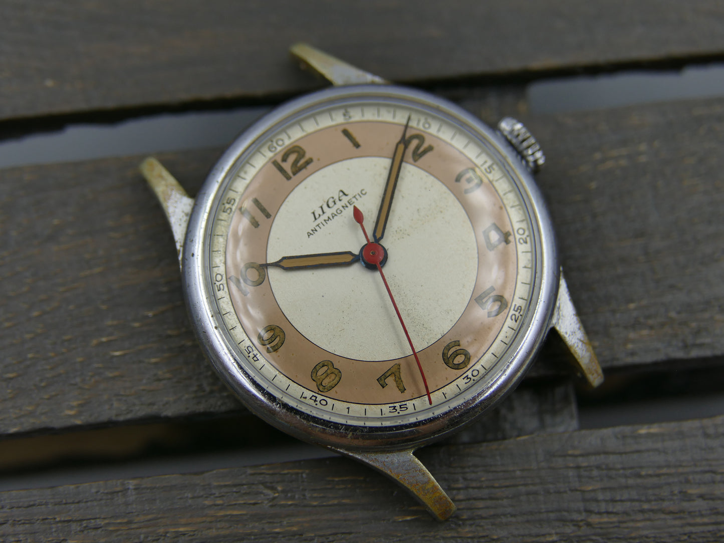 vintage watch mens military LIGA hand wind 15J serviced