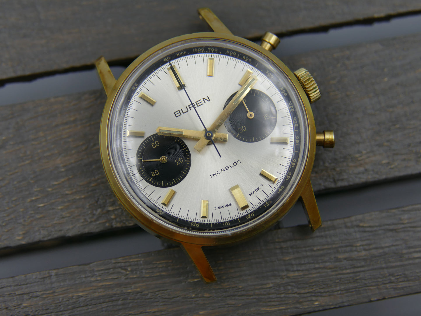 60s vintage watch mens Buren chronograph landeron 248 gold panda