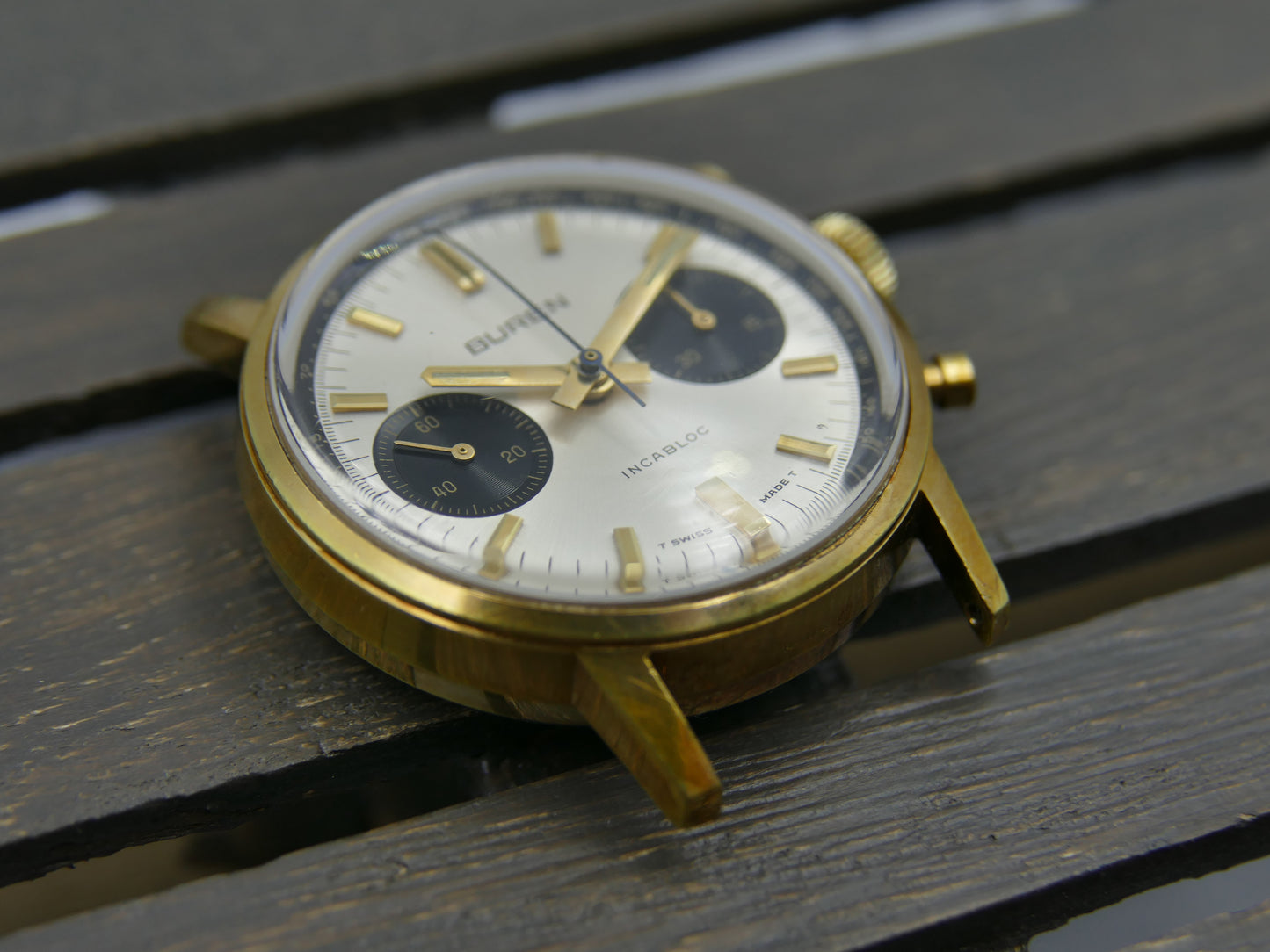 60s vintage watch mens Buren chronograph landeron 248 gold panda