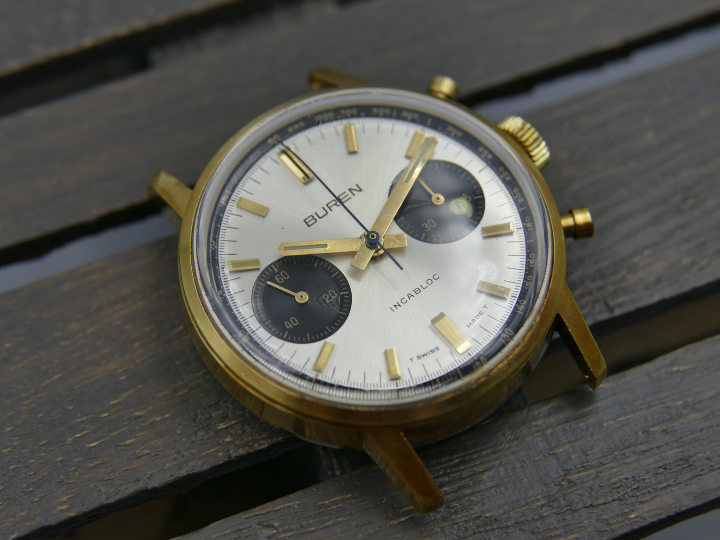 60s vintage watch mens Buren chronograph landeron 248 gold panda