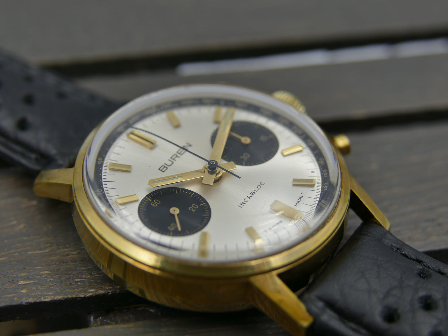 60s vintage watch mens Buren chronograph landeron 248 gold panda