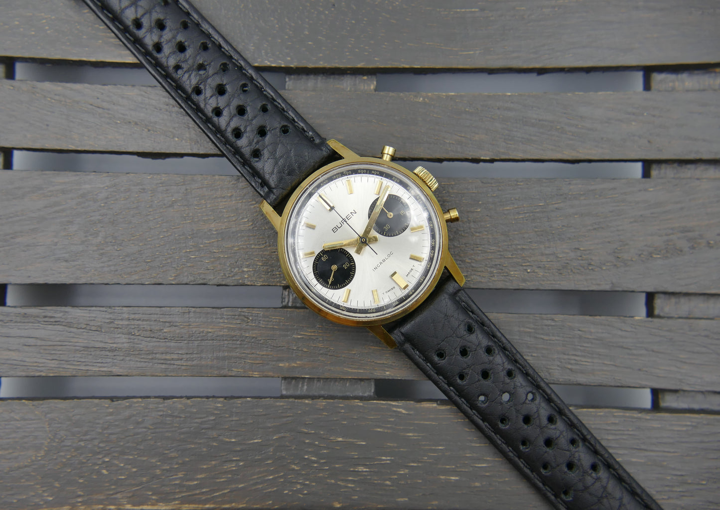 60s vintage watch mens Buren chronograph landeron 248 gold panda