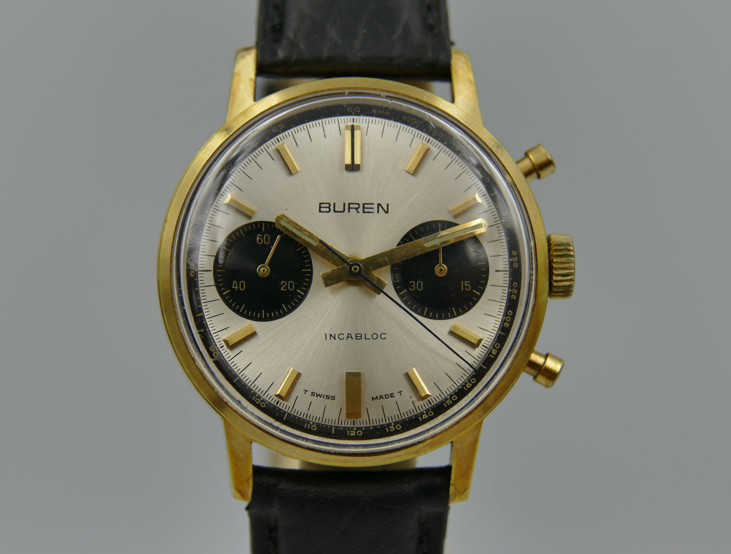 60s vintage watch mens Buren chronograph landeron 248 gold panda