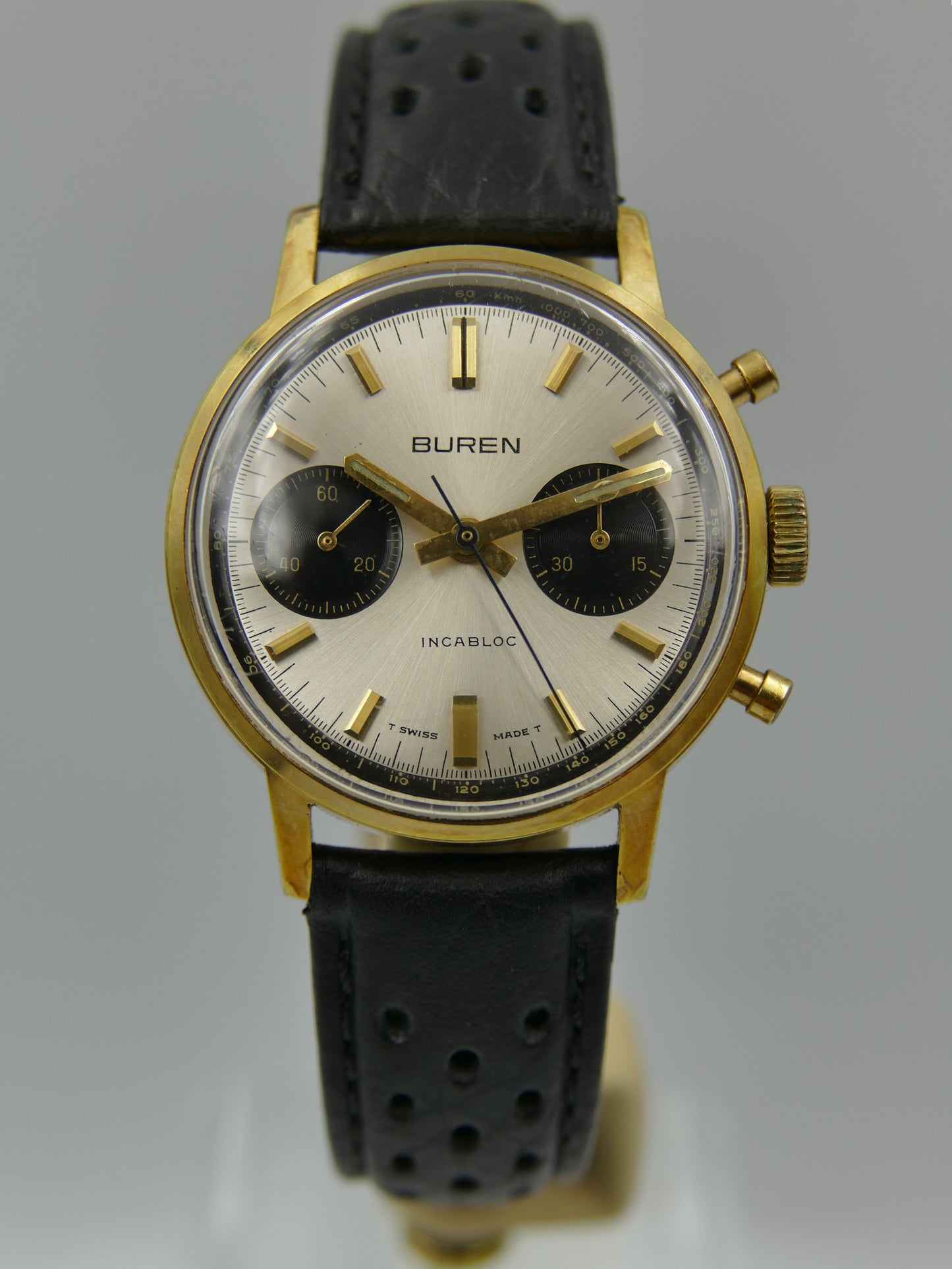 60s vintage watch mens Buren chronograph landeron 248 gold panda