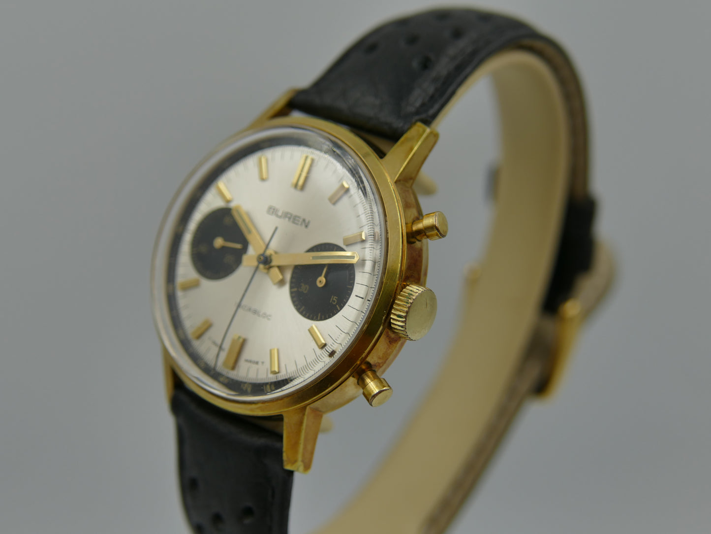 60s vintage watch mens Buren chronograph landeron 248 gold panda