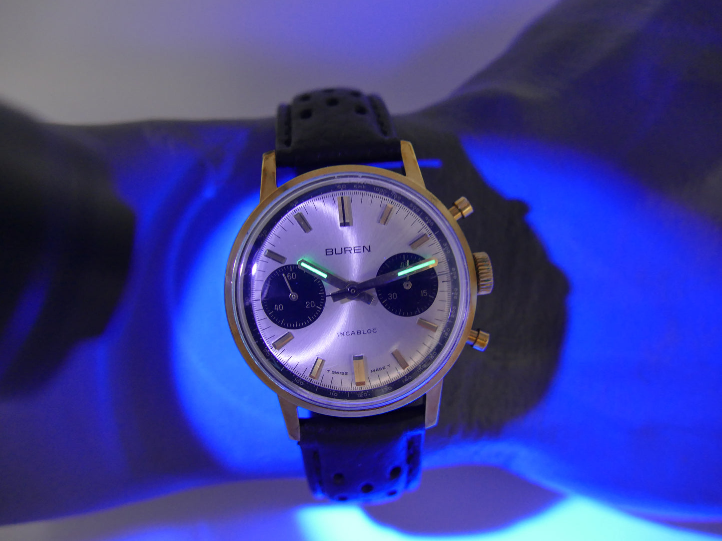 60s vintage watch mens Buren chronograph landeron 248 gold panda