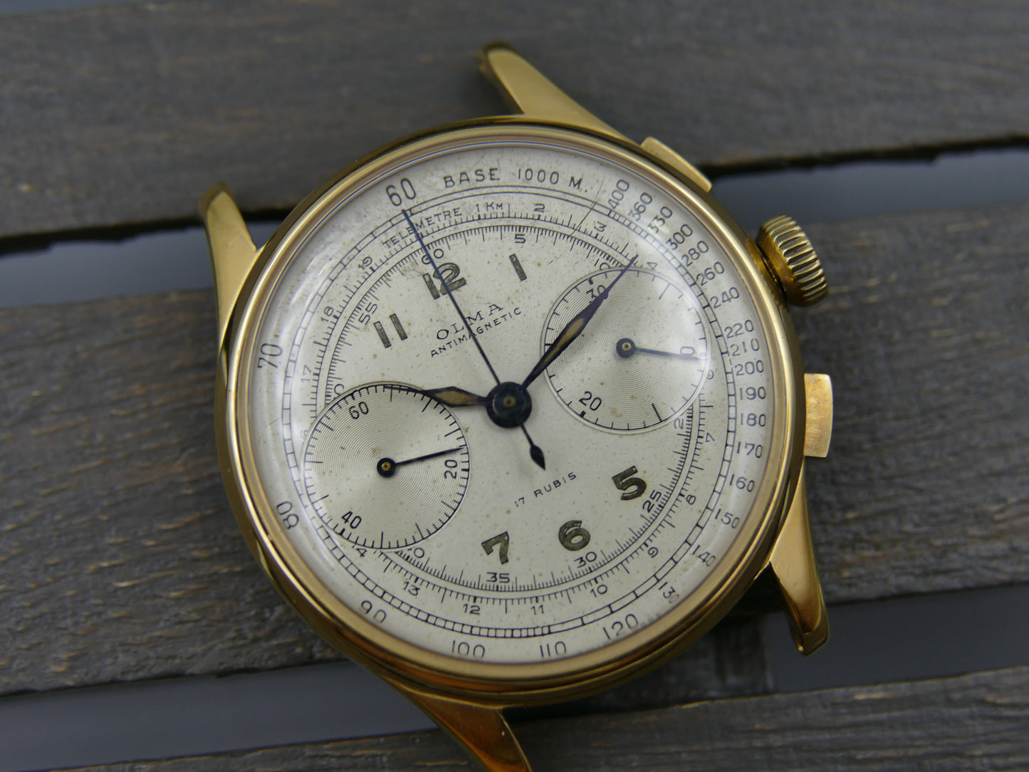 60s vintage watch mens Olma chronograph landeron 48 gold