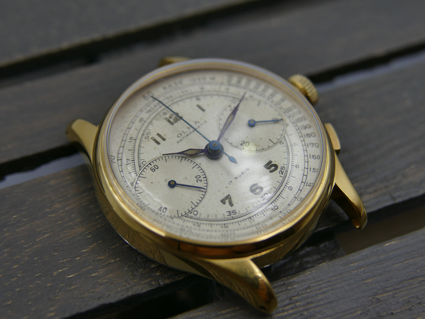60s vintage watch mens Olma chronograph landeron 48 gold