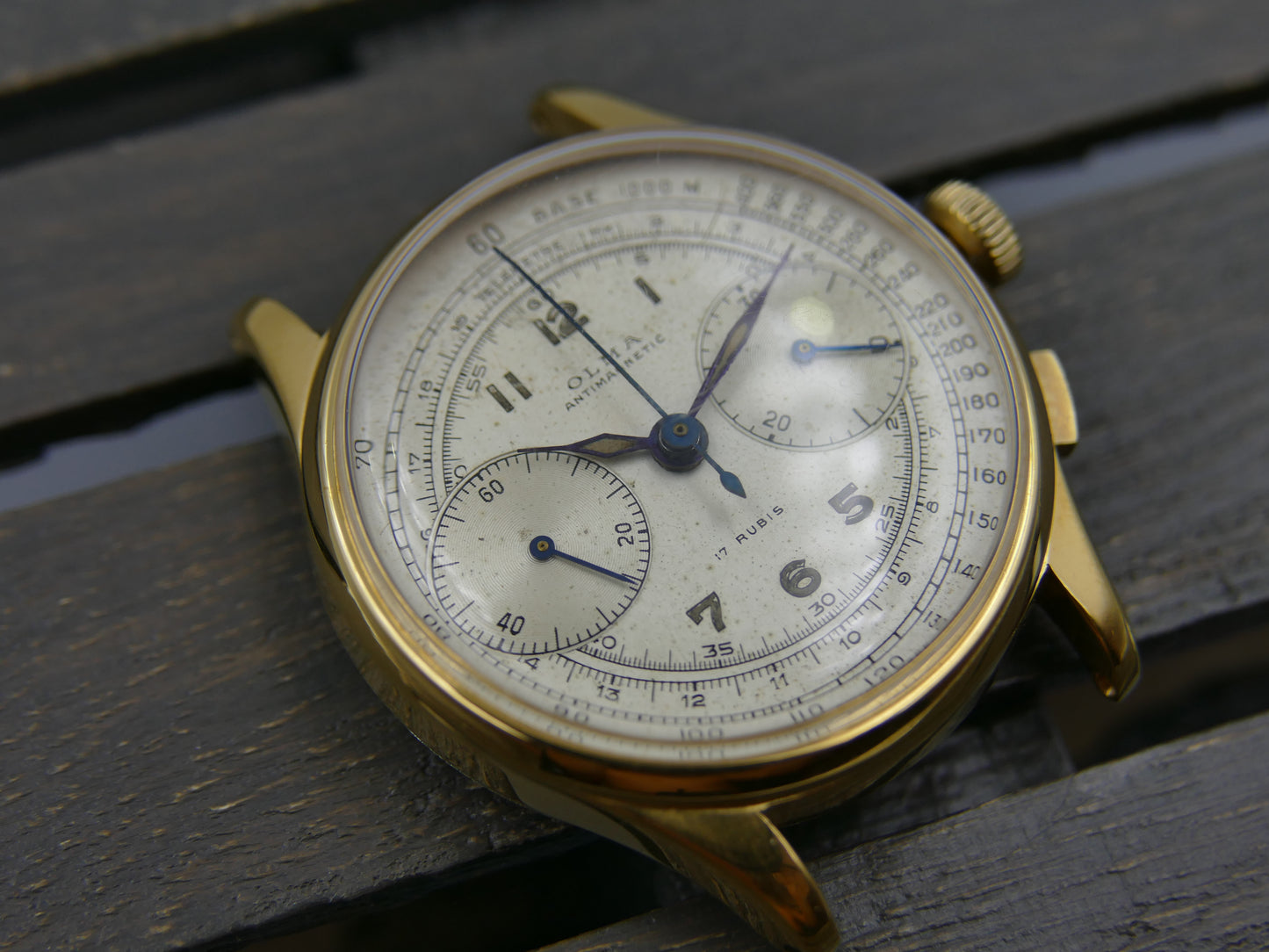 60s vintage watch mens Olma chronograph landeron 48 gold