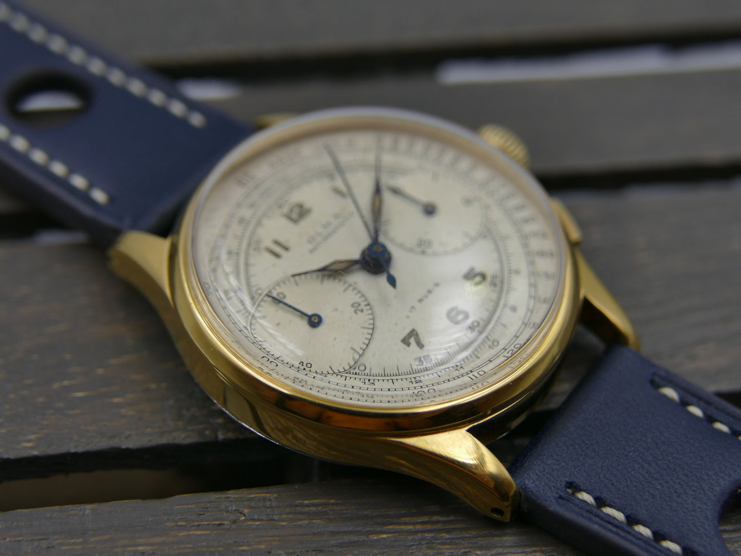 60s vintage watch mens Olma chronograph landeron 48 gold